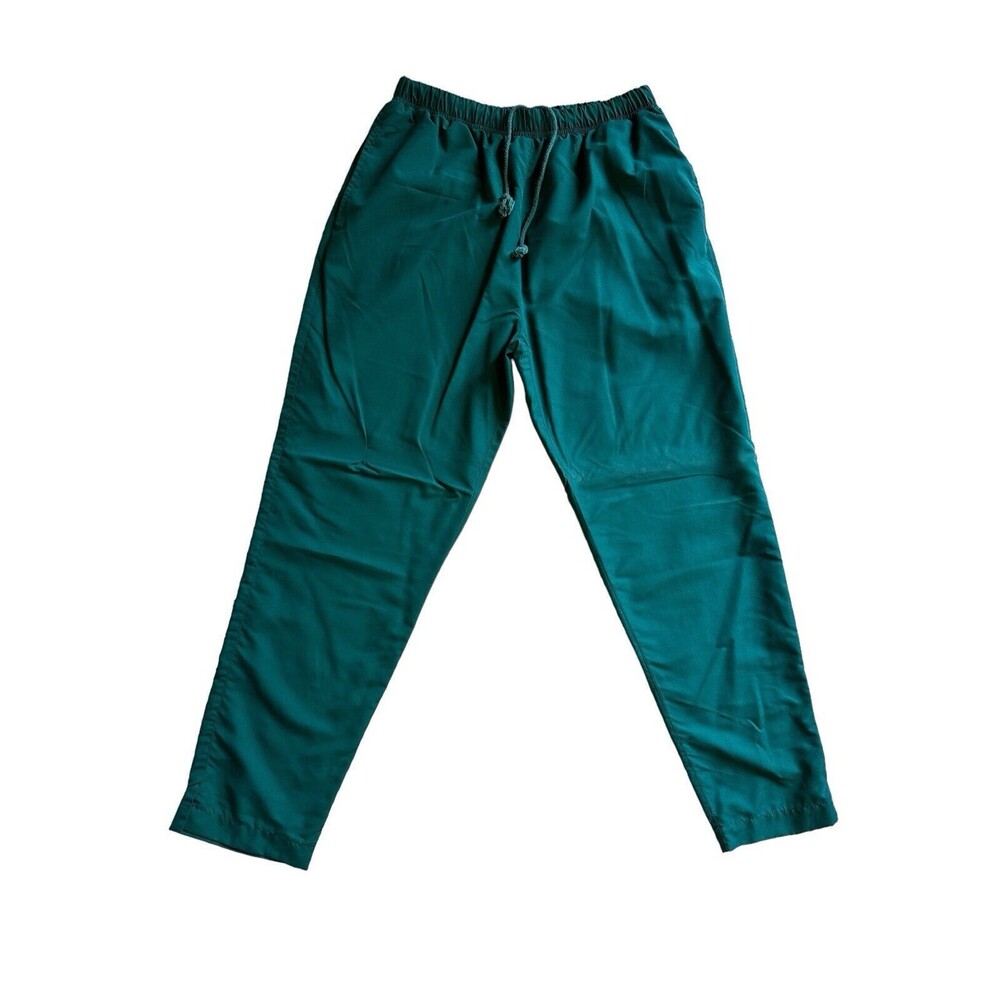 Vintage Windbreaker Pants M Blue GreenDrawstring Pocket Zip Ankle 90s*